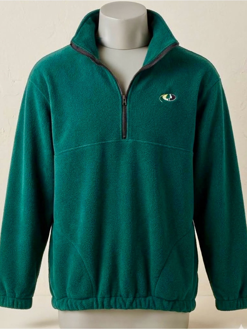Vintage Mossy Oak Forest Green Quarter-Zip Fleece Pullover - Men’s Size Medium